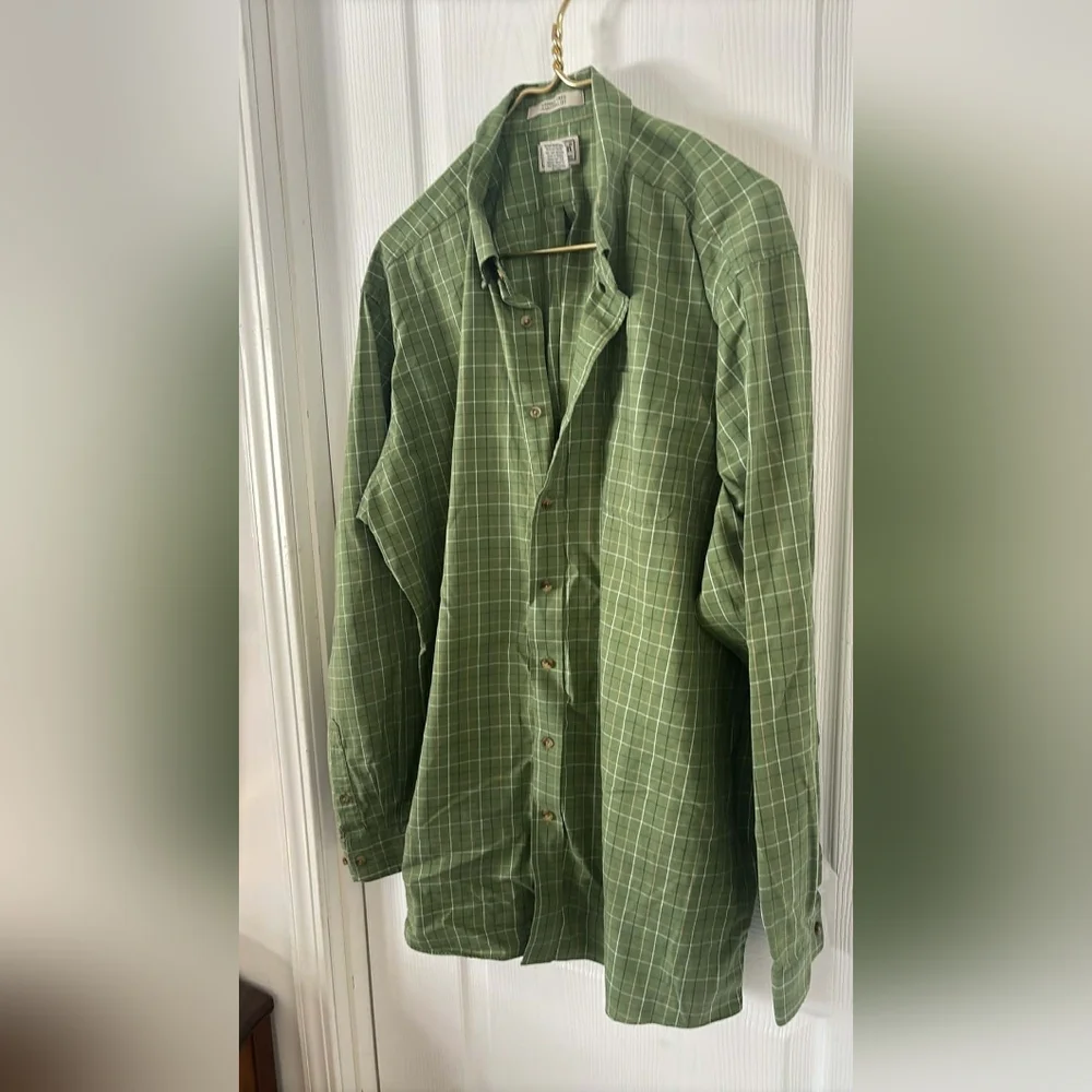 L.L. Bean Olive Green Zip-Up Fleece Jacket With Button Up Shirt Preppy Cabincore